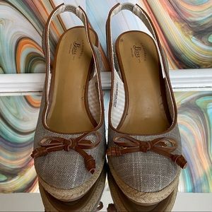 Silver & brown vegan leather espadrille wedges